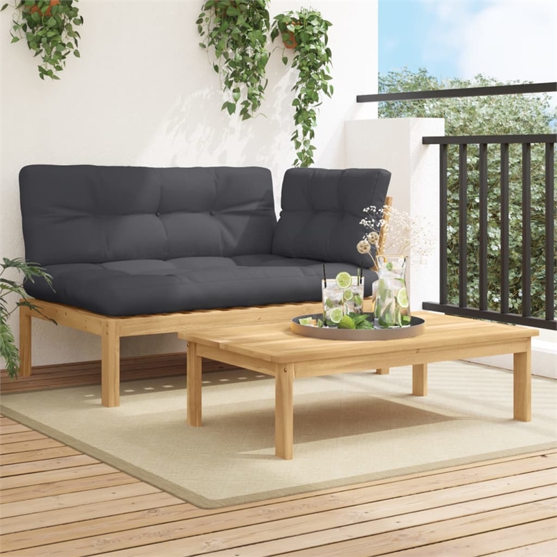 vidaXL Solid Acacia Wood Standard Patio Sofa Set in Anthracite