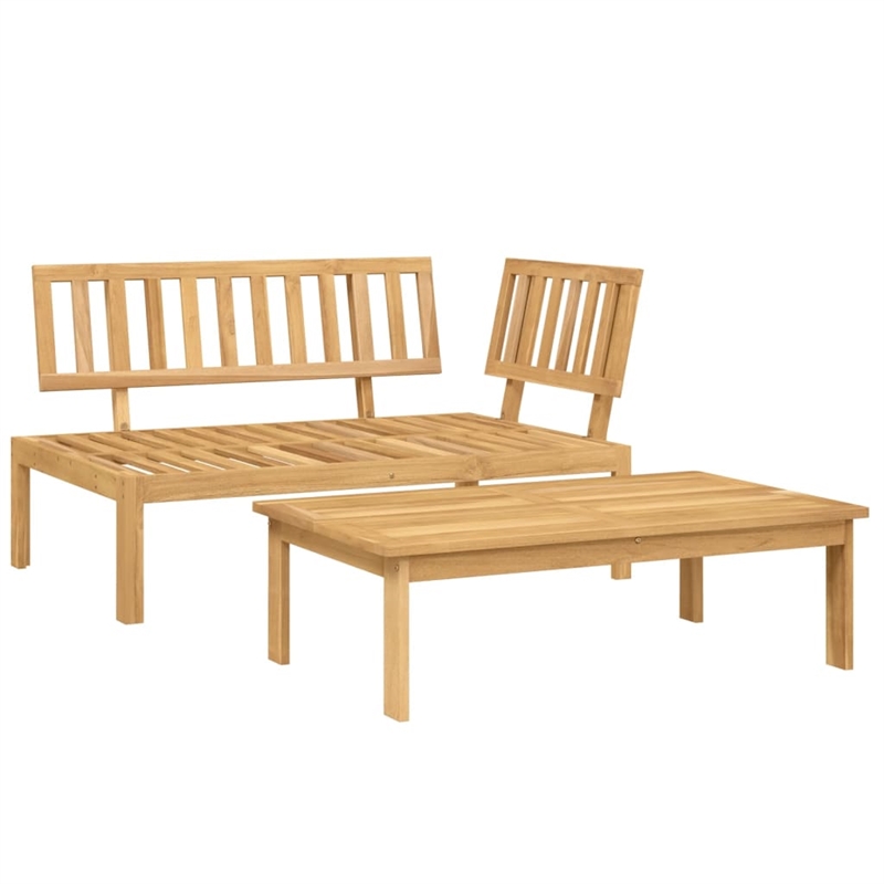 vidaXL Solid Acacia Wood Patio Sofa Set With Black Cushions in Natural Wood