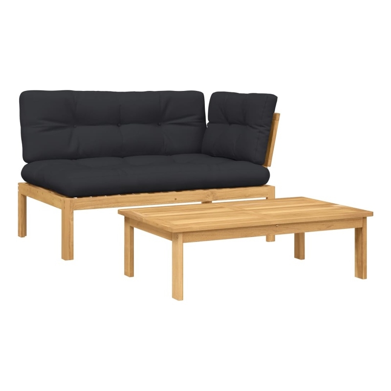 vidaXL Solid Acacia Wood Patio Sofa Set With Black Cushions in Natural Wood
