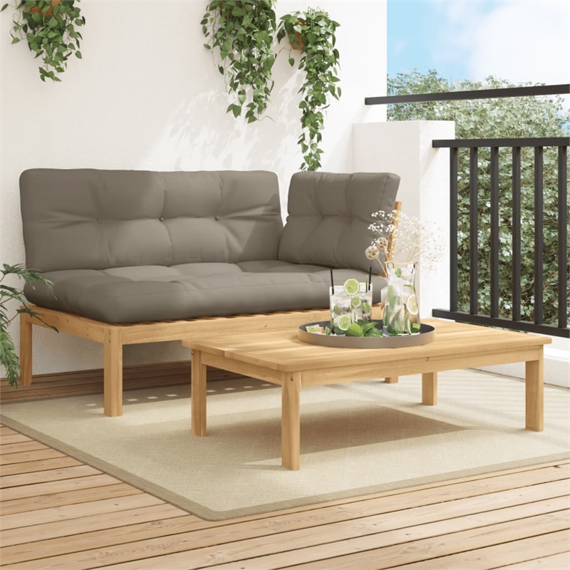 vidaXL Solid Acacia Wood Standard Modular Patio Sofa Set in Taupe