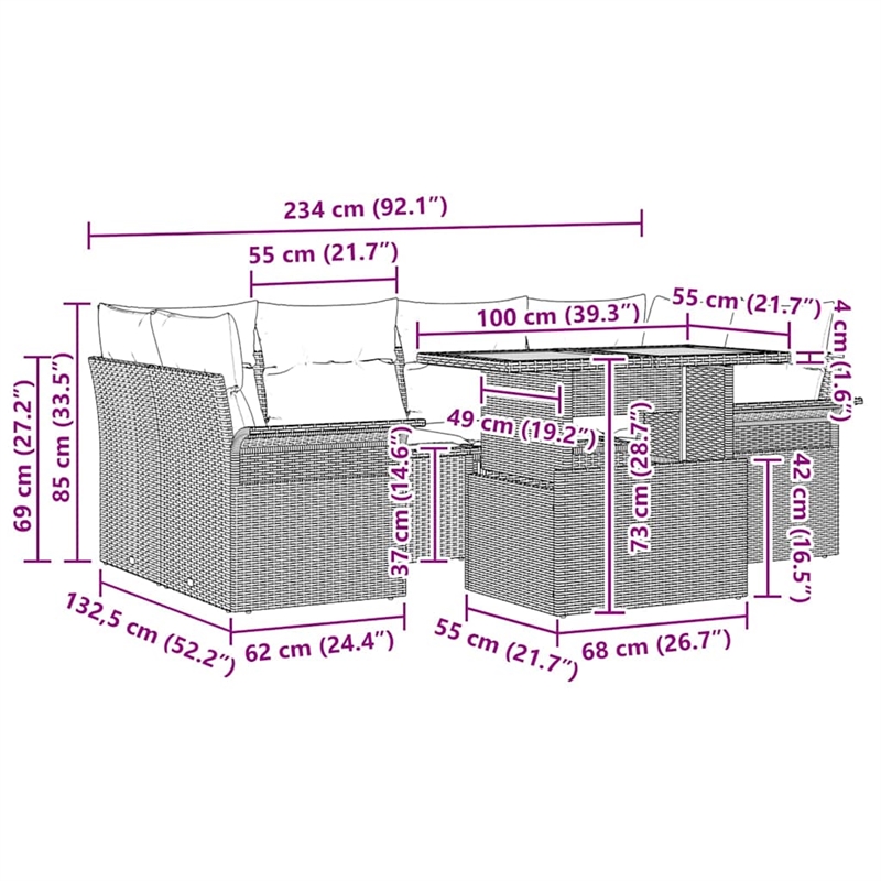 vidaXL 7 Piece Beige Garden Sofa Set With Cushions in Cream