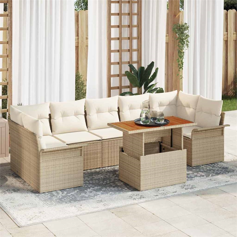 vidaXL 8 Piece Beige Garden Sofa Set With Cushions in Cream