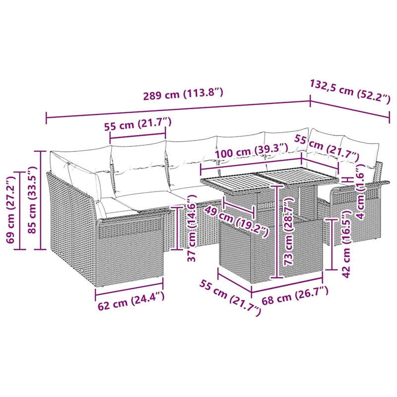 vidaXL 8 Piece Beige Garden Sofa Set With Cushions in Cream