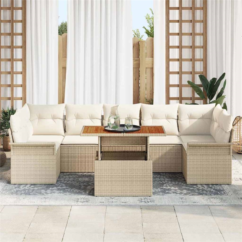 vidaXL 8 Piece Beige Garden Sofa Set With Cushions in Cream
