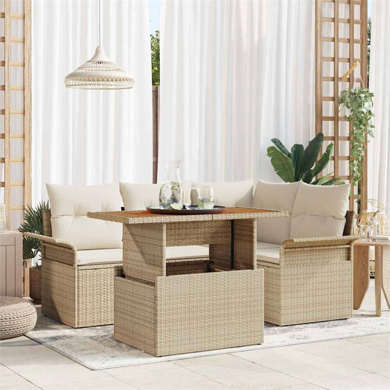 vidaXL 5 Piece Beige Garden Sofa Set With Cushions in Cream