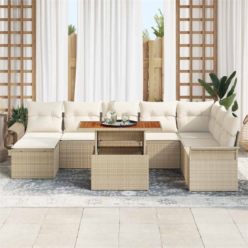 vidaXL 9 Pcs Beige Garden Sofa Set With Cushions in Cream