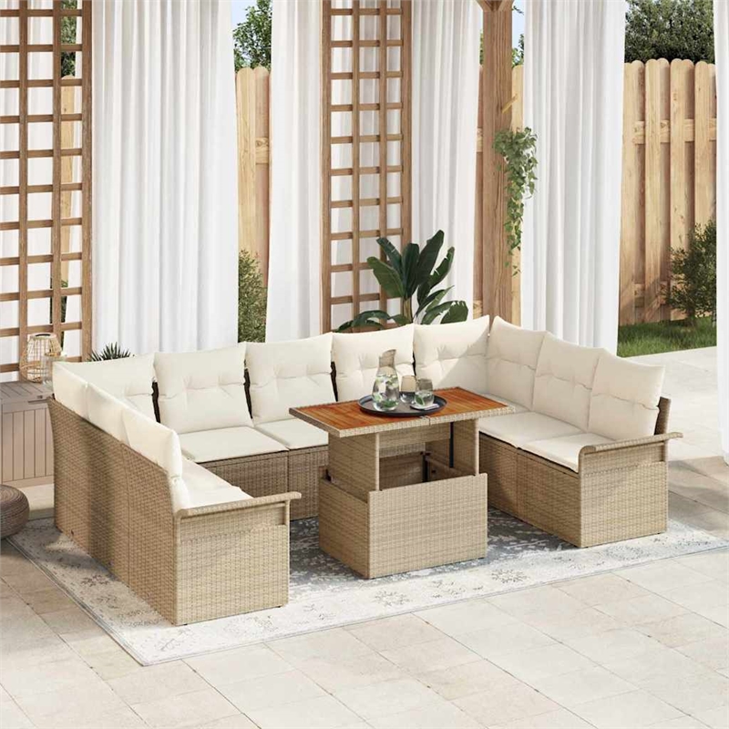 vidaXL 10 Pcs Beige Garden Sofa Set With Cushions in Cream