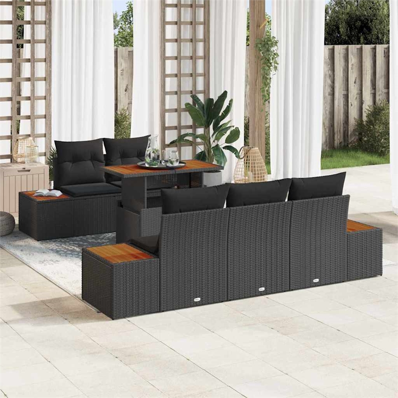 vidaXL 6 Pcs Black & Brown Garden Dining Set With Cushions