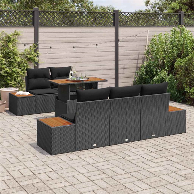 vidaXL 6 Pcs Black & Brown Garden Dining Set With Cushions