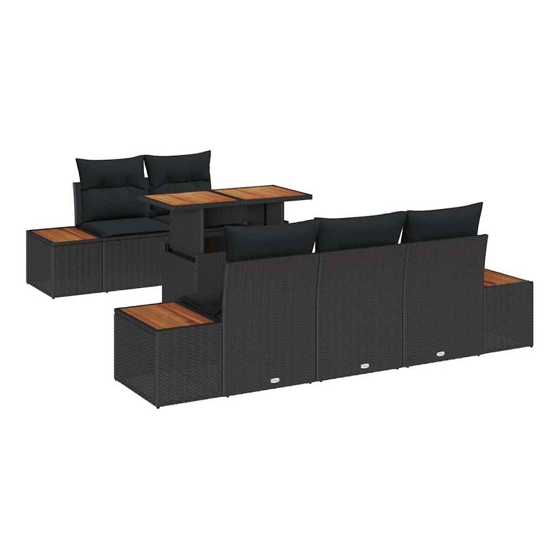 vidaXL 6 Pcs Black & Brown Garden Dining Set With Cushions