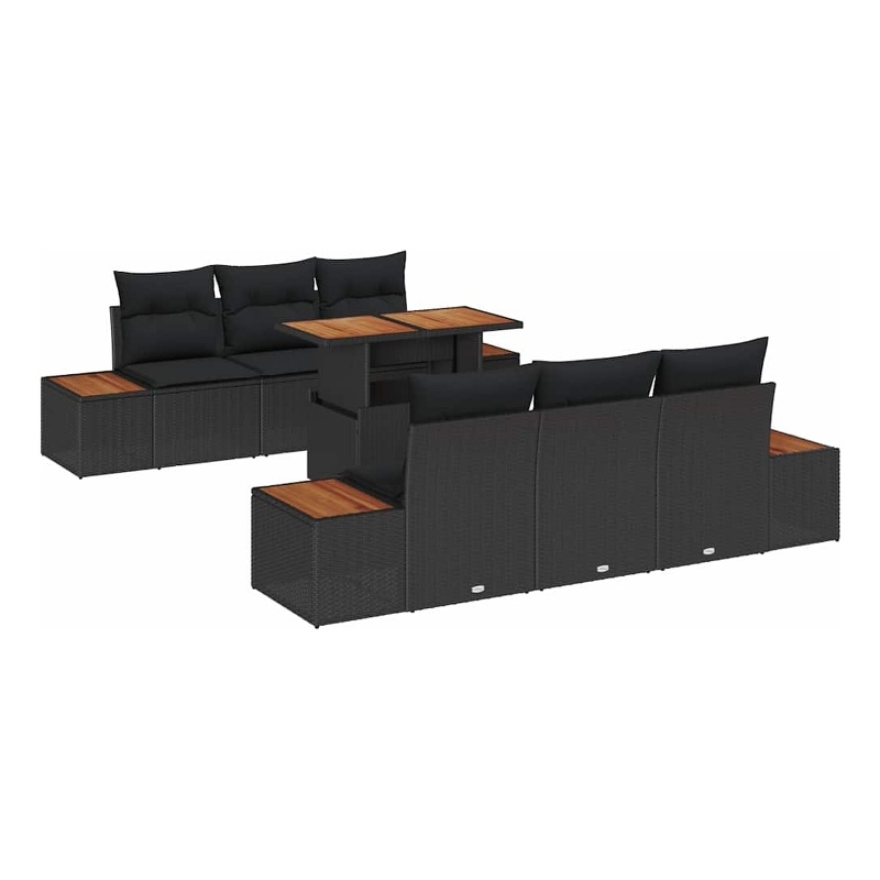 vidaXL 7 Pcs Black & Brown Garden Dining Set With Cushions
