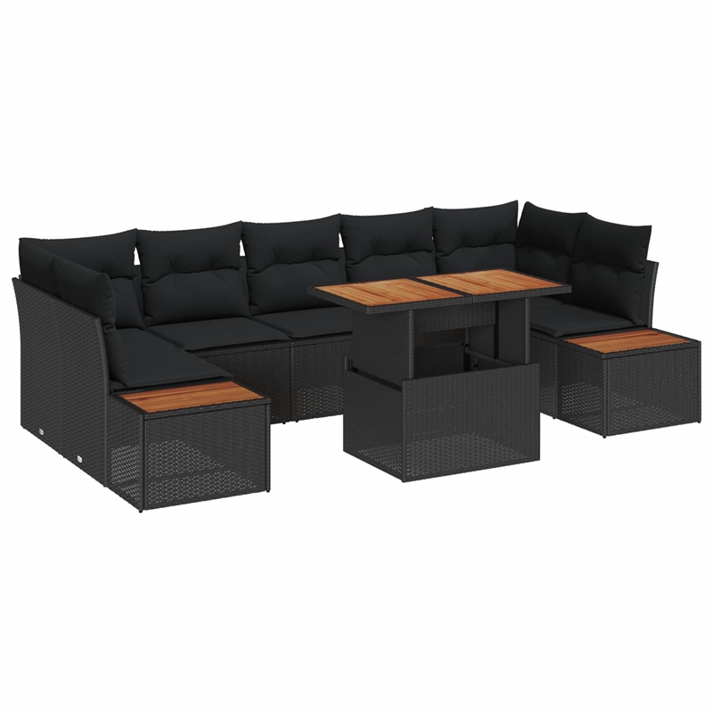 vidaXL 8 Pcs Black & Brown Garden Dining Set With Cushions