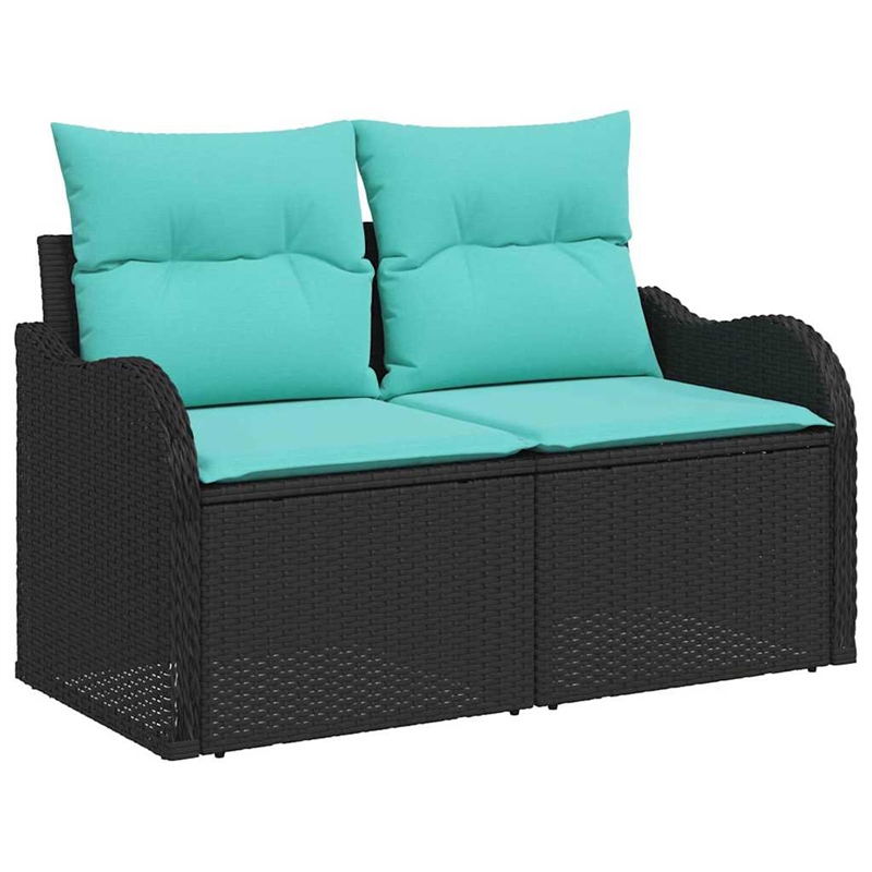vidaXL Black Poly Rattan Sofa Set With Cushions in Turquoise