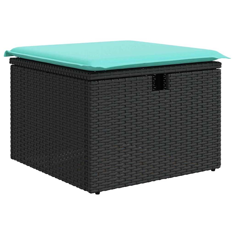 vidaXL Black Poly Rattan Sofa Set With Cushions in Turquoise