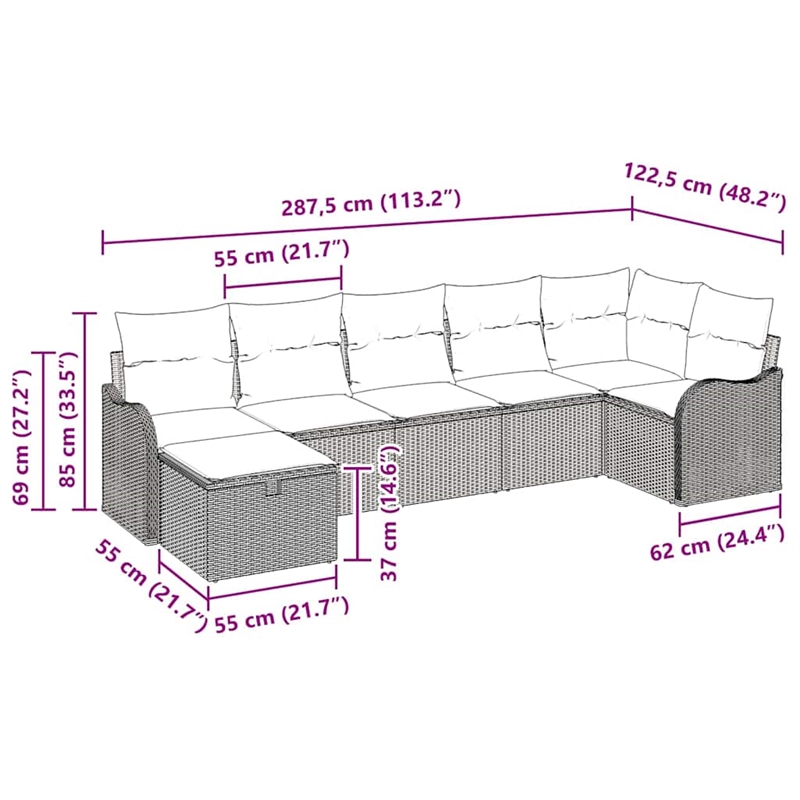 vidaXL Black Poly Rattan Sofa Set With Cushions in Turquoise