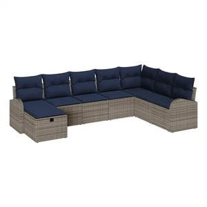 vidaXL 8 Pcs Grey Poly Rattan Sofa Set With Cushions in Navy