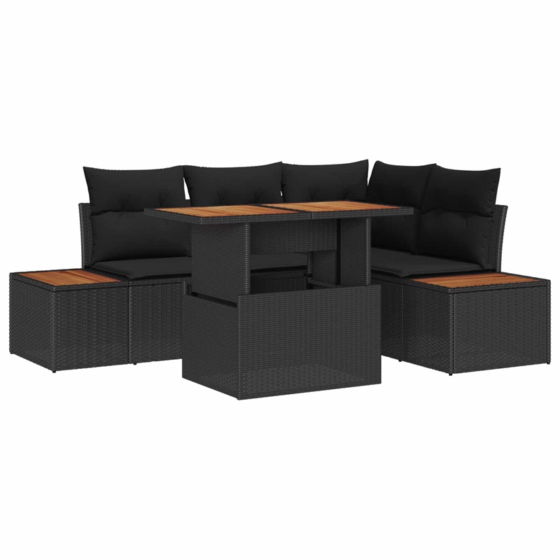 vidaXL 5 Pcs Black & Brown Garden Dining Set With Cushions