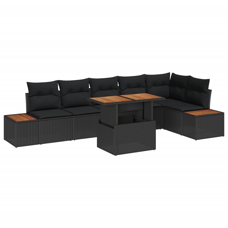 vidaXL 7 Pcs Black & Brown Garden Dining Set With Cushions