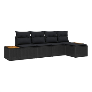 vidaXL 6 Pcs Black Poly Rattan Garden Sofa Set With Cushions