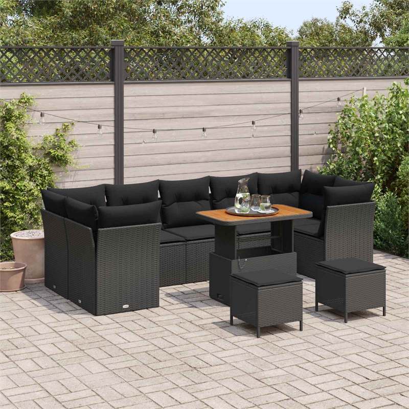 vidaXL 10 Pcs Black Garden Sofa Set With Cushions And Storage