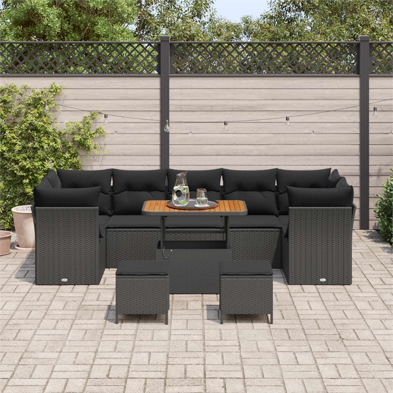 vidaXL 10 Pcs Black Garden Sofa Set With Cushions And Storage
