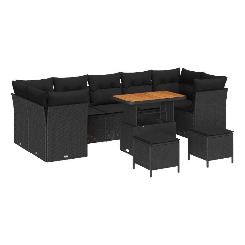 vidaXL 10 Pcs Black Garden Sofa Set With Cushions And Storage