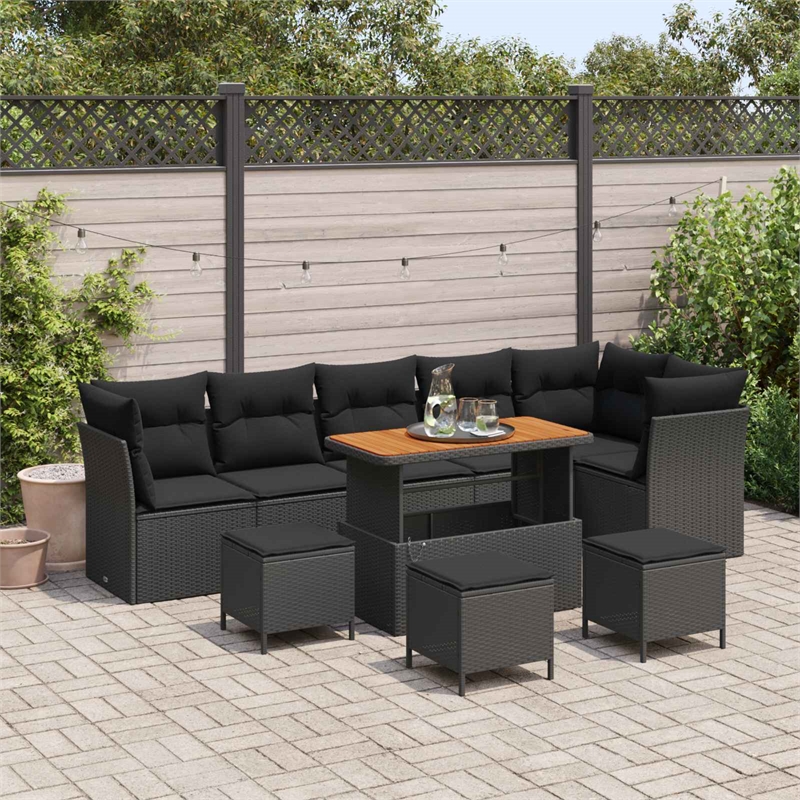 vidaXL 10 Pcs Black Garden Sofa Set With Cushions And Storage
