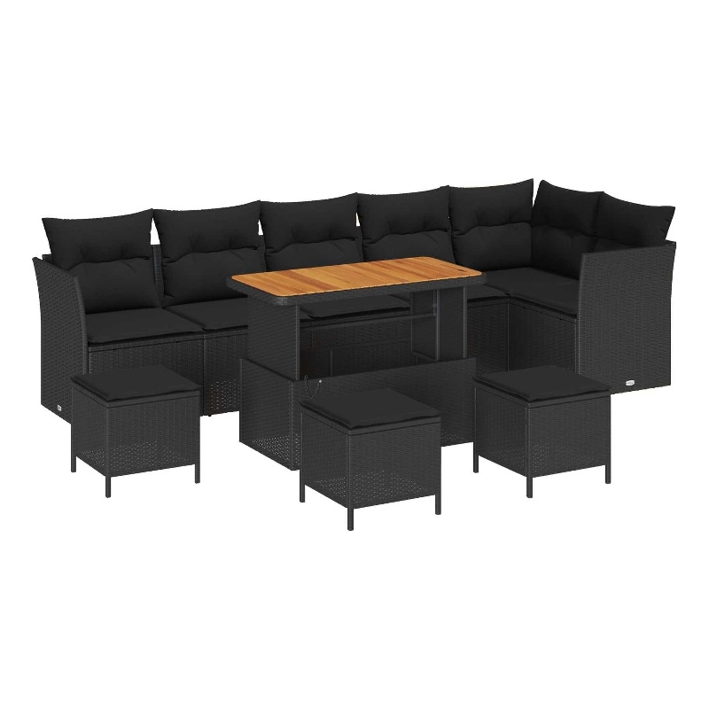 vidaXL 10 Pcs Black Garden Sofa Set With Cushions And Storage