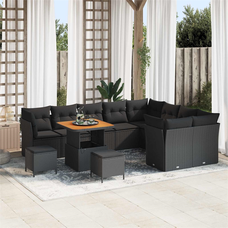 vidaXL 12 Pcs Black Garden Sofa Set With Cushions And Storage