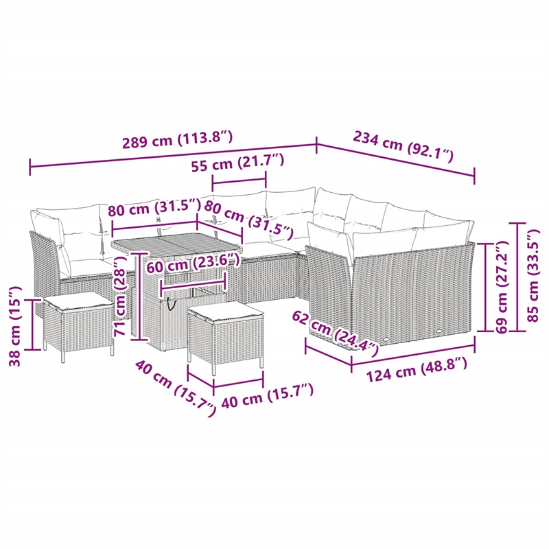 vidaXL 12 Pcs Black Garden Sofa Set With Cushions And Storage