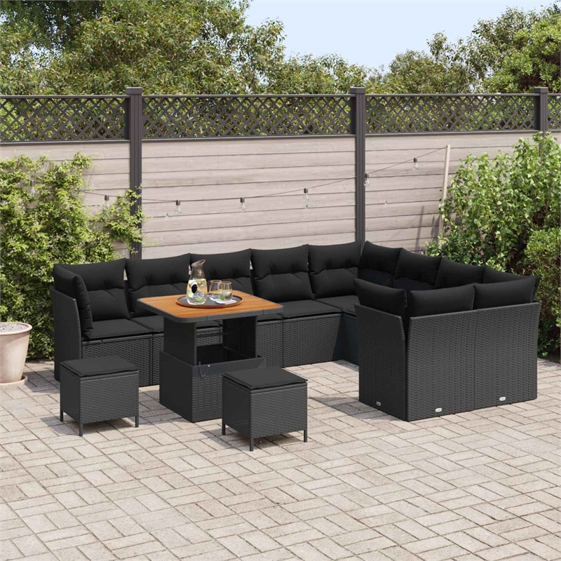 vidaXL 12 Pcs Black Garden Sofa Set With Cushions And Storage