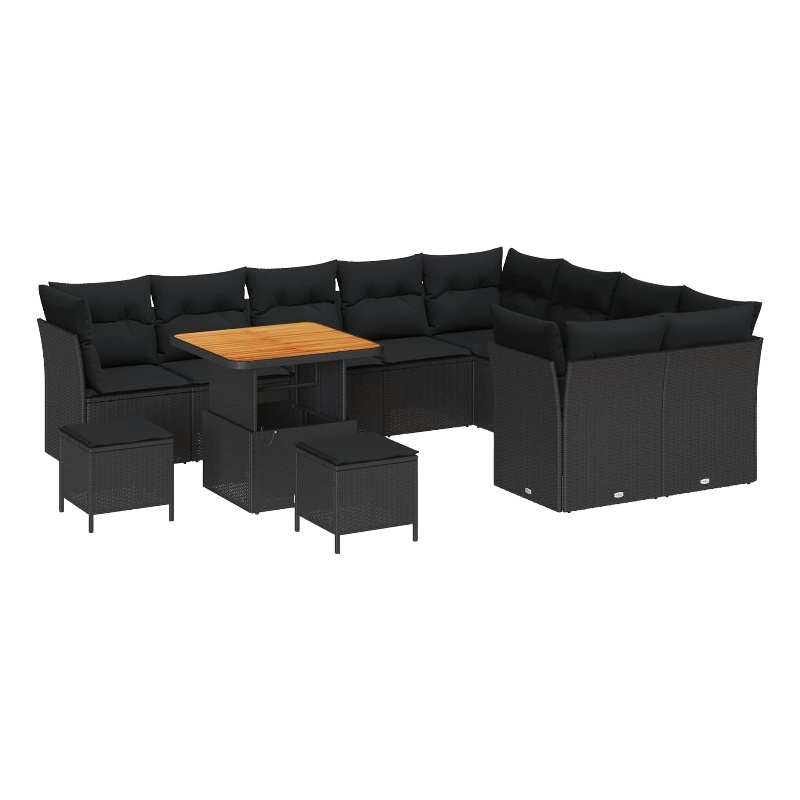 vidaXL 12 Pcs Black Garden Sofa Set With Cushions And Storage