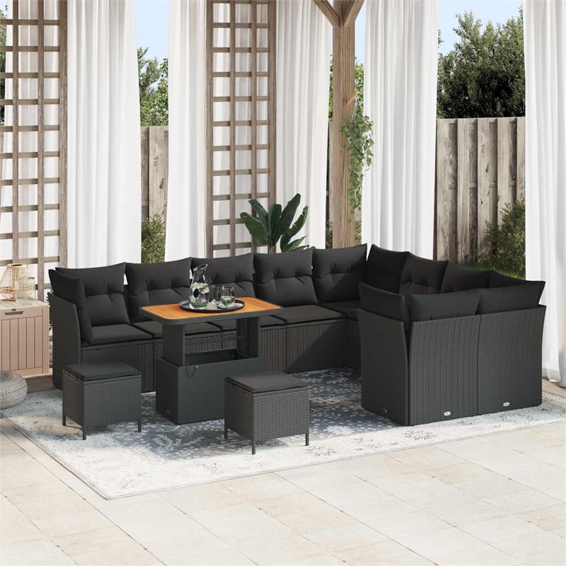 vidaXL 12 Pcs Black Garden Sofa Set With Cushions And Storage
