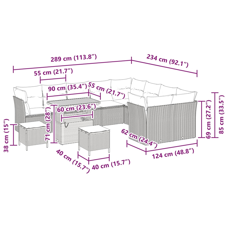 vidaXL 12 Pcs Black Garden Sofa Set With Cushions And Storage