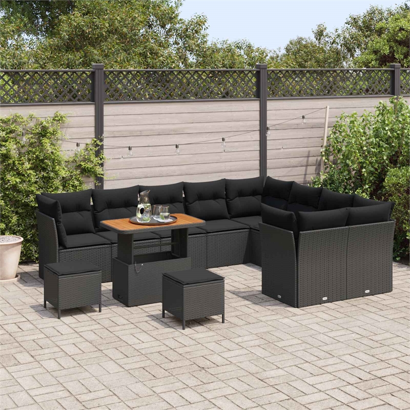 vidaXL 12 Pcs Black Garden Sofa Set With Cushions And Storage
