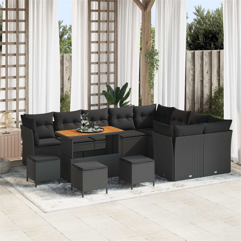 vidaXL 13 Pcs Black Garden Sofa Set With Cushions And Storage
