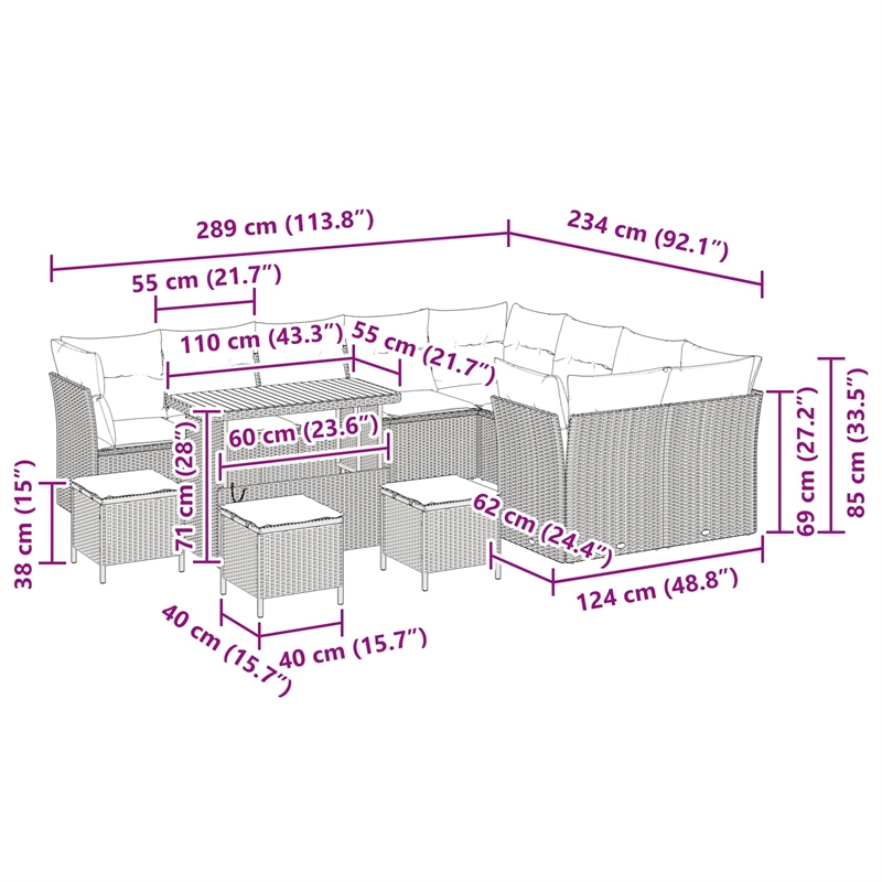 vidaXL 13 Pcs Black Garden Sofa Set With Cushions And Storage