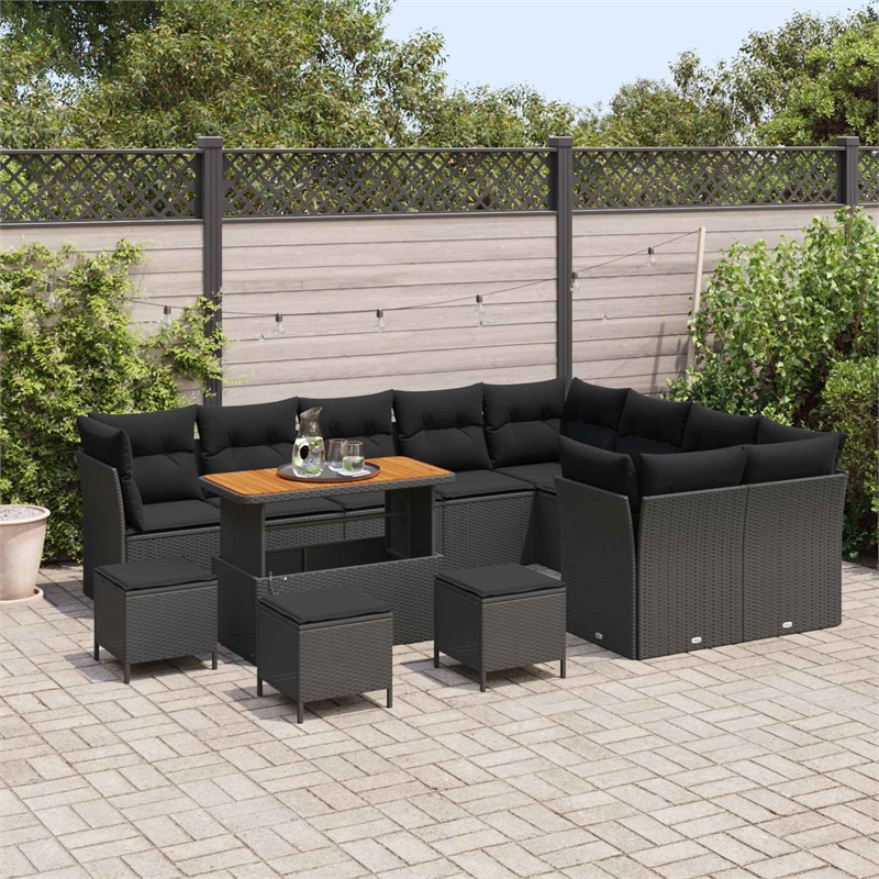 vidaXL 13 Pcs Black Garden Sofa Set With Cushions And Storage