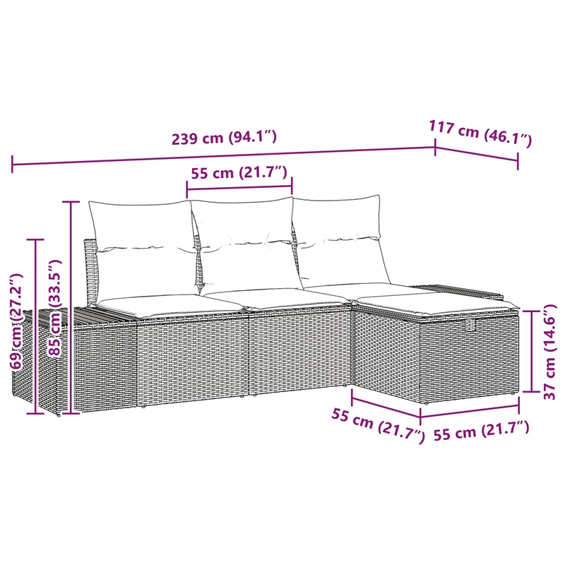 vidaXL 4 Pcs Poly Rattan Sofa Set With Cushions in Turquoise