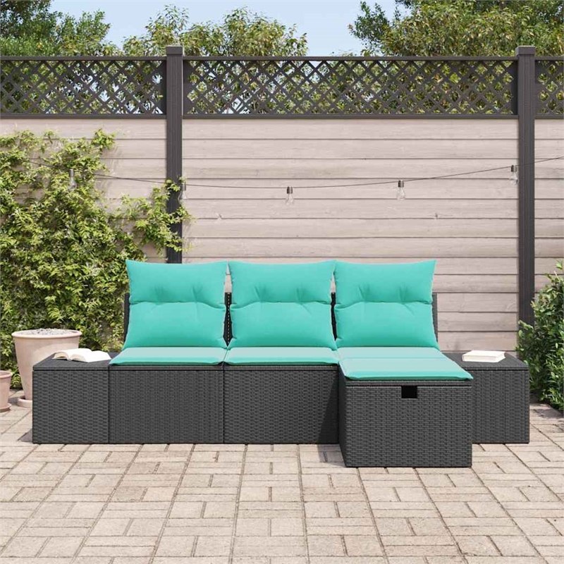 vidaXL 4 Pcs Poly Rattan Sofa Set With Cushions in Turquoise