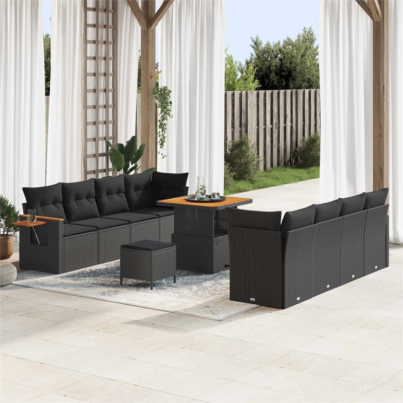 vidaXL 11 Pcs Black Garden Sofa Set With Cushions