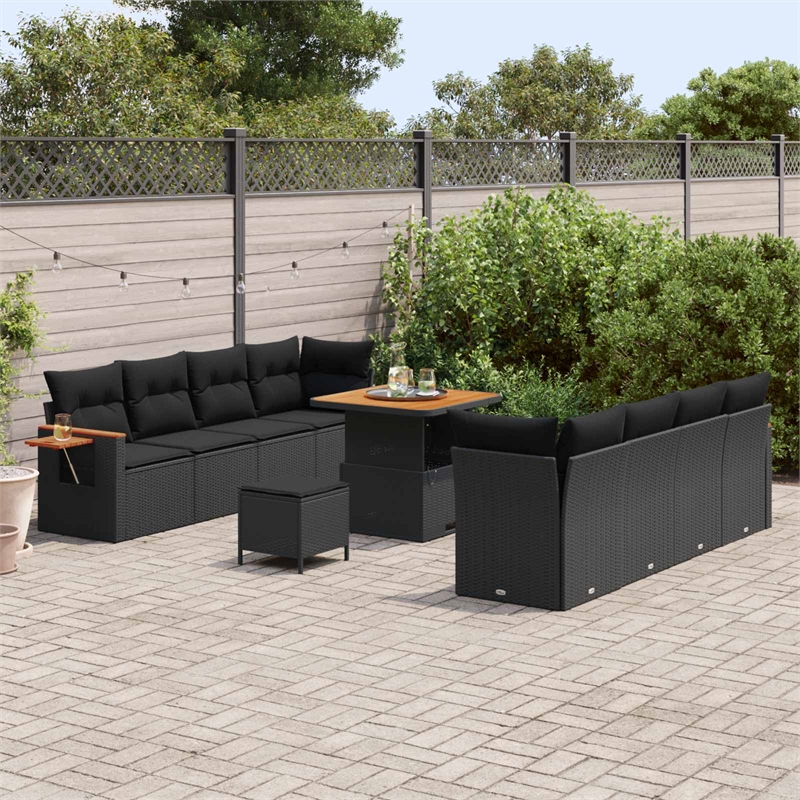 vidaXL 11 Pcs Black Garden Sofa Set With Cushions