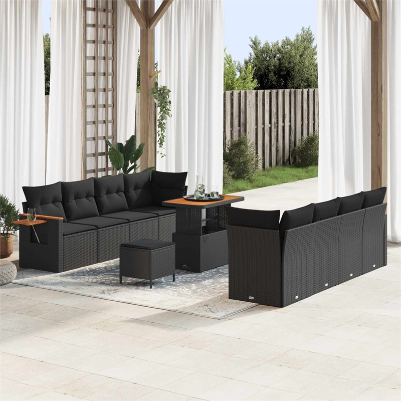 vidaXL 11 Pcs Black Garden Sofa Set With Cushions