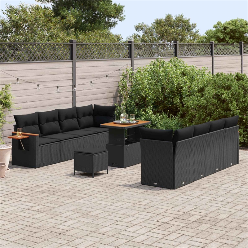 vidaXL 11 Pcs Black Garden Sofa Set With Cushions