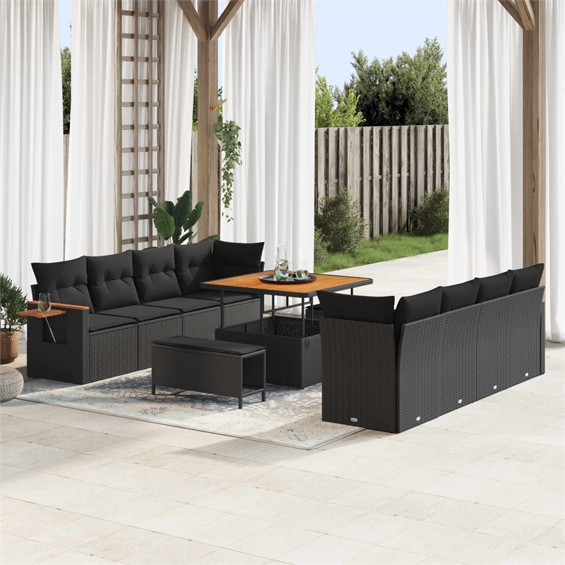 vidaXL 11 Pcs Black Garden Sofa Set With Cushions