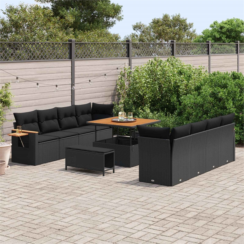 vidaXL 11 Pcs Black Garden Sofa Set With Cushions