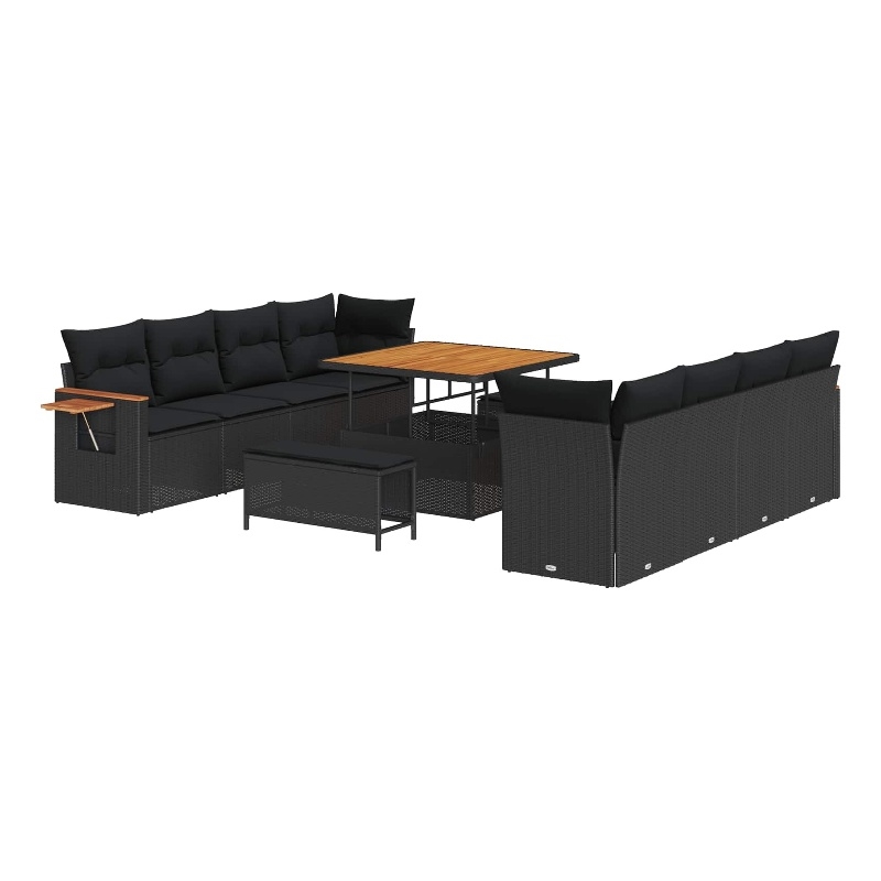 vidaXL 11 Pcs Black Garden Sofa Set With Cushions