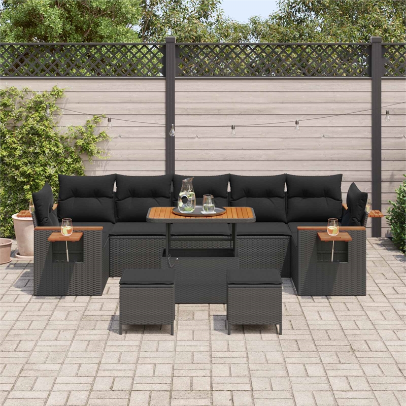 vidaXL 10 Pcs Black Garden Sofa Set With Cushions