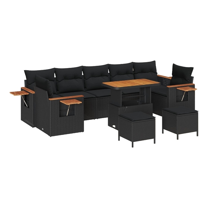 vidaXL 10 Pcs Black Garden Sofa Set With Cushions