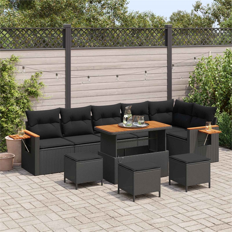 vidaXL 10 Pcs Black Garden Sofa Set With Cushions